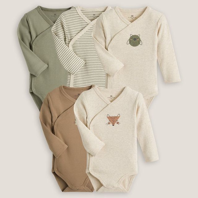Pack of 5 organic cotton OEKO-TEX certified long-sleeved baby bodysuit