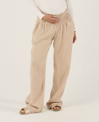 Women's maternity cotton gauze smocked pants (trousers)