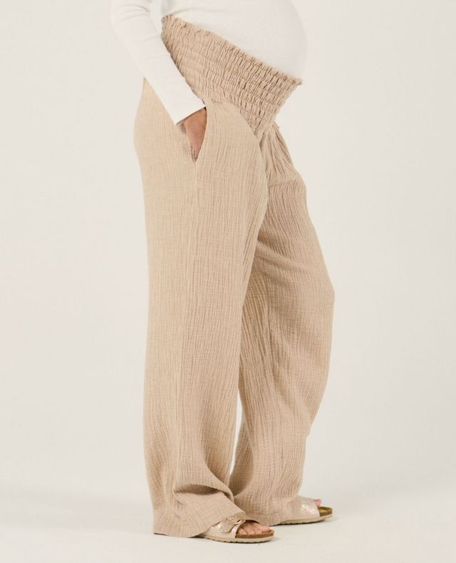 Women's maternity cotton gauze smocked pants (trousers)