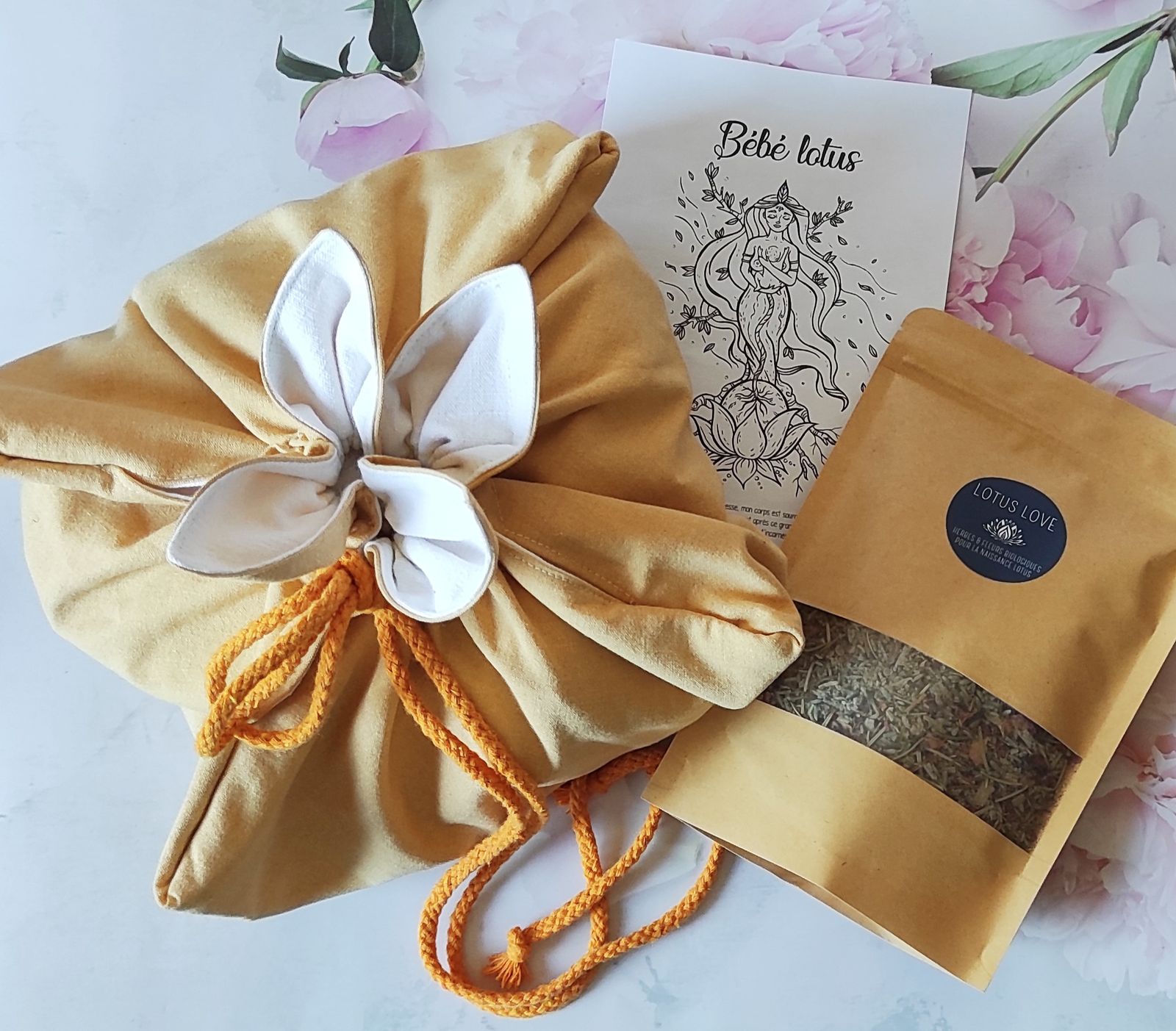 Lotus birth kit with herbs, pink salt and cotton cloths