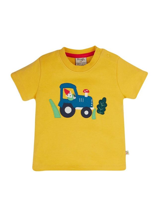 Baby organic cotton T-shirt with tractor appliqué